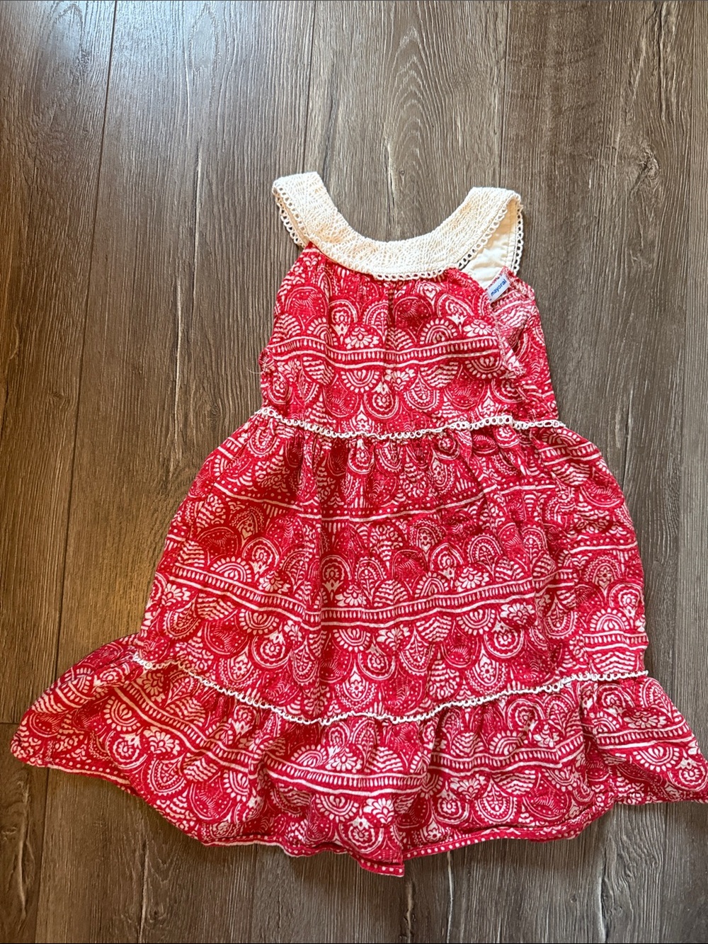 Mayoral Red and White Crochet-Trim Summer Dress